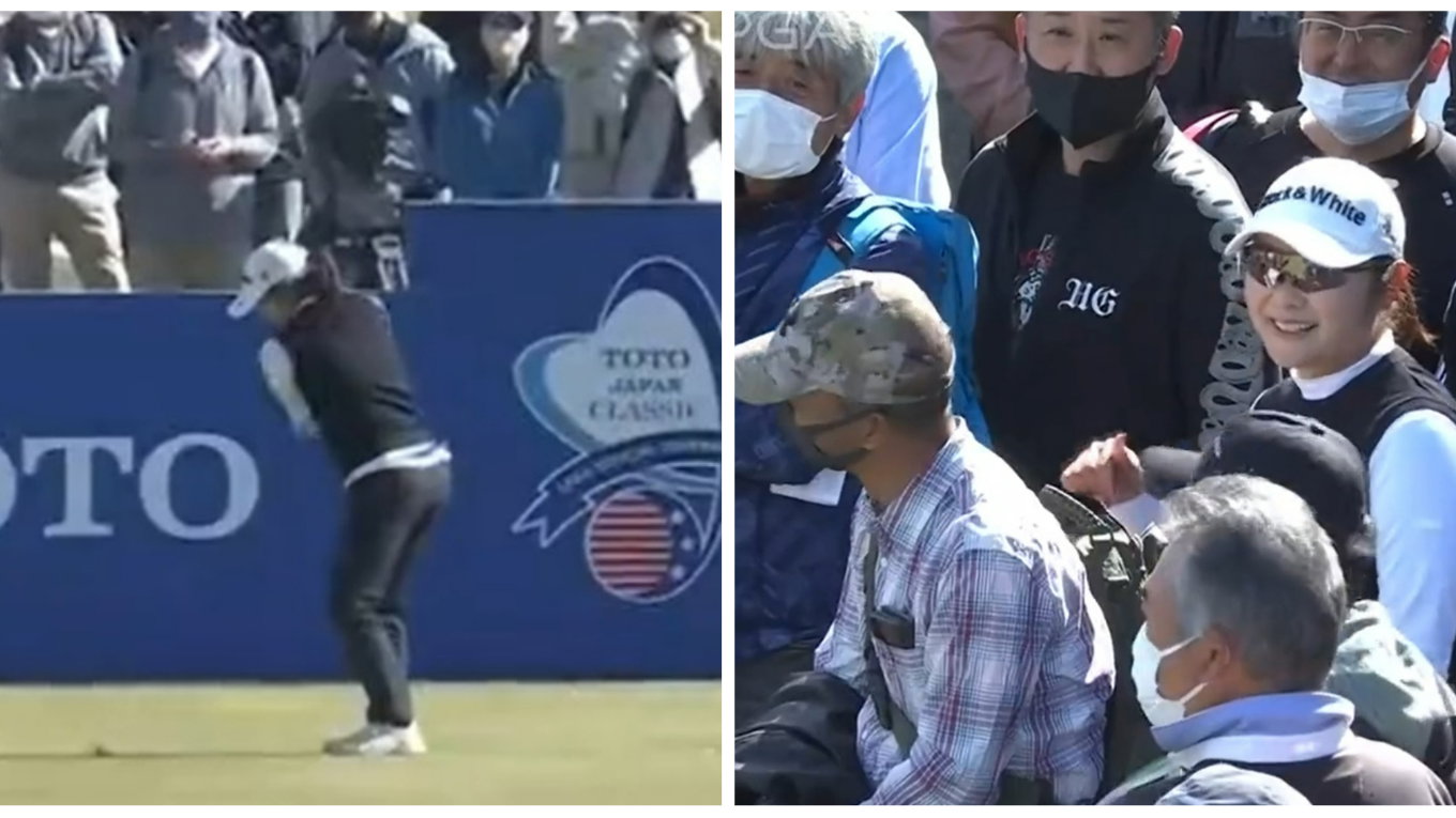WATCH: LPGA Tour pro hits WAYWARD tee shot that lands in spectator's bag